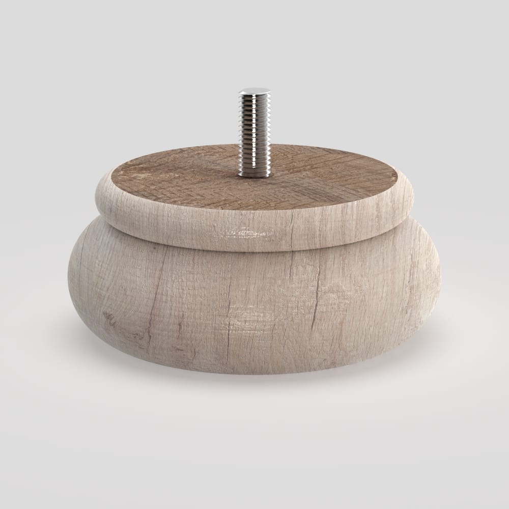 Modern rounded wooden furniture leg with a minimalist "bun" design, available in various finishes and installation options. Ideal for sofas, beds, and cabinets