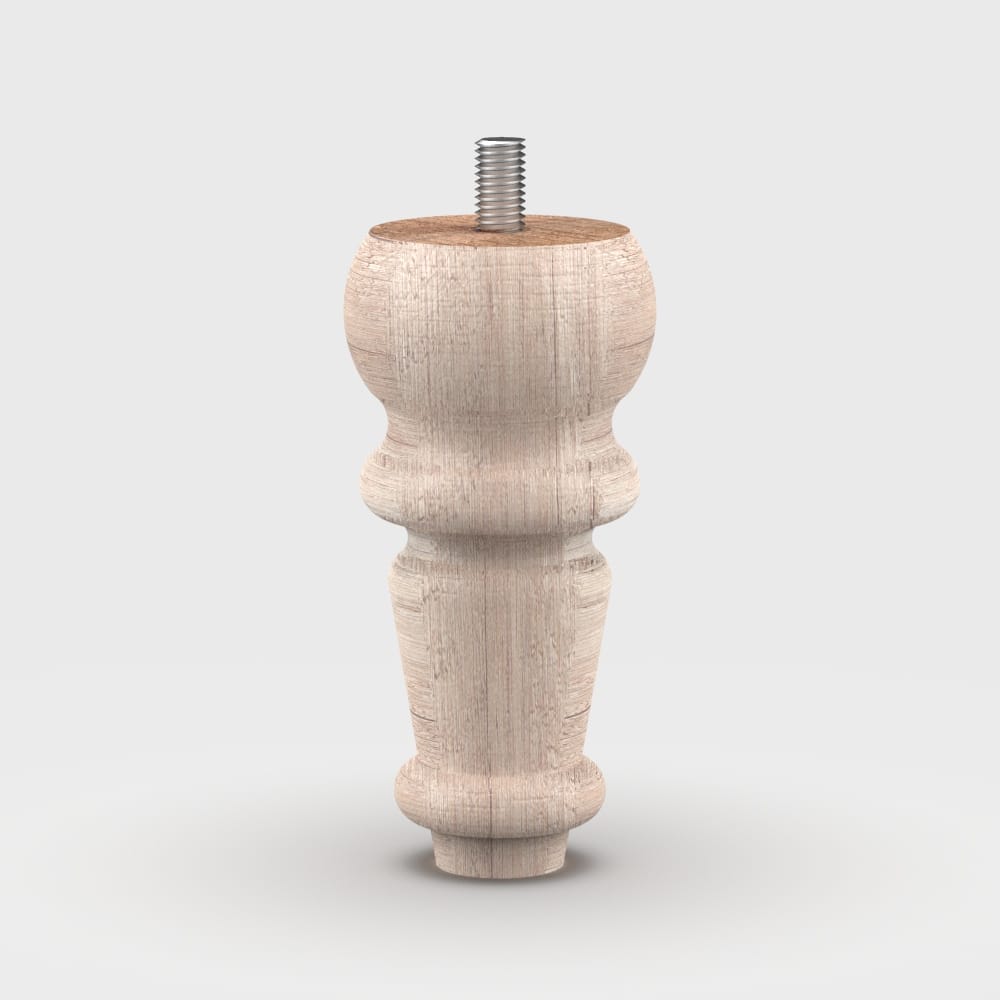 10 cm turned wooden furniture leg with elegant curves, suitable for footstools, sofas, and cabinets, available in various finishes and materials.