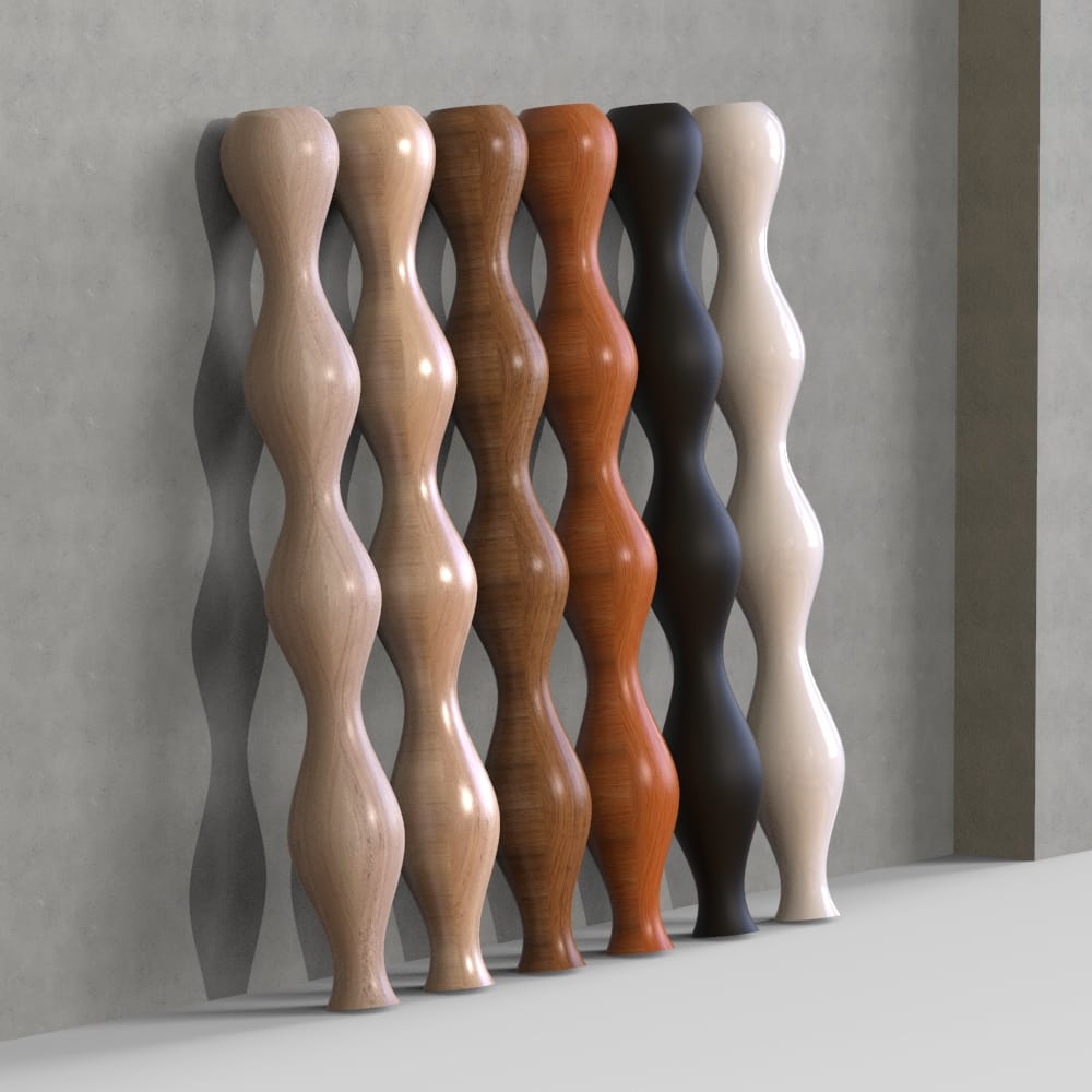 A Wooden table leg with a wave-inspired design, perfect for adding elegance to DIY and custom furniture projects.