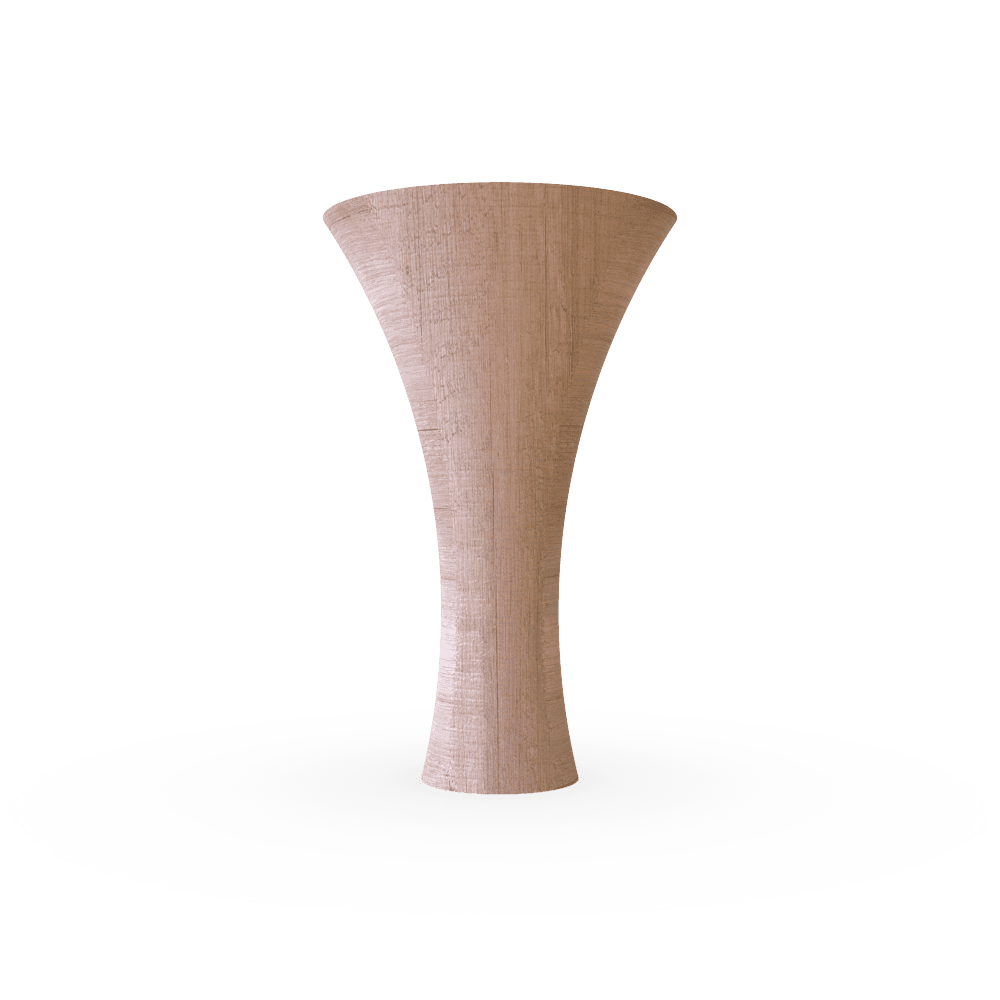 Gracefully curved wooden furniture leg with a downward tapering conical design, suitable for sofas, armchairs, cabinets, and footstools.