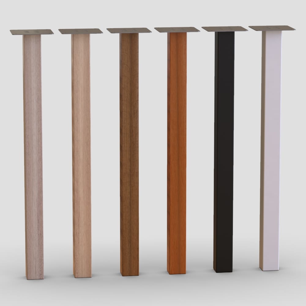 72cm square-shaped wooden table leg by BLEG with a pre-attached flat metal mounting plate, ideal for DIY and modern furniture projects.