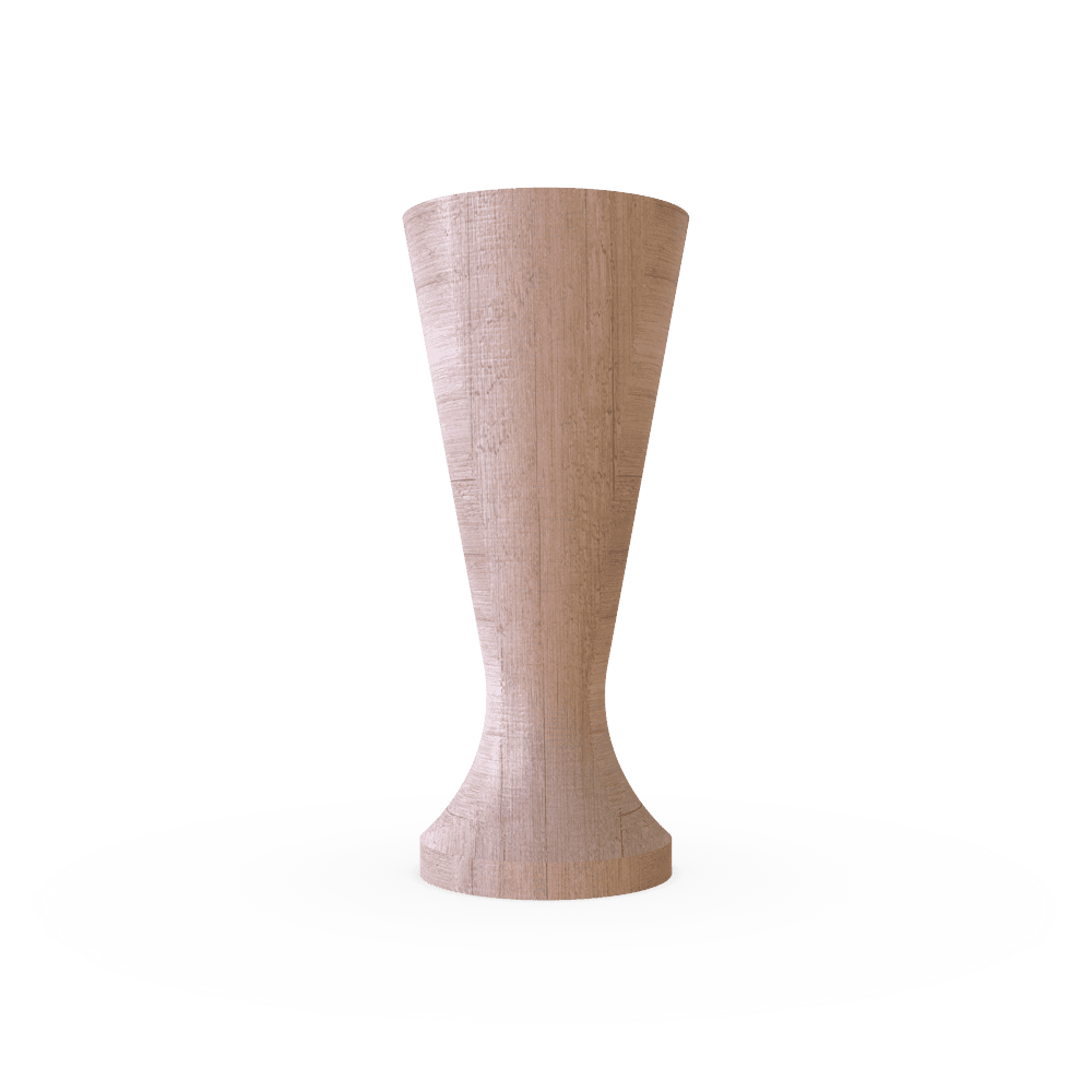 Vase-shaped turned wooden furniture leg, ideal for sofas, armchairs, cabinets, and footstools. Available in multiple finishes and materials.