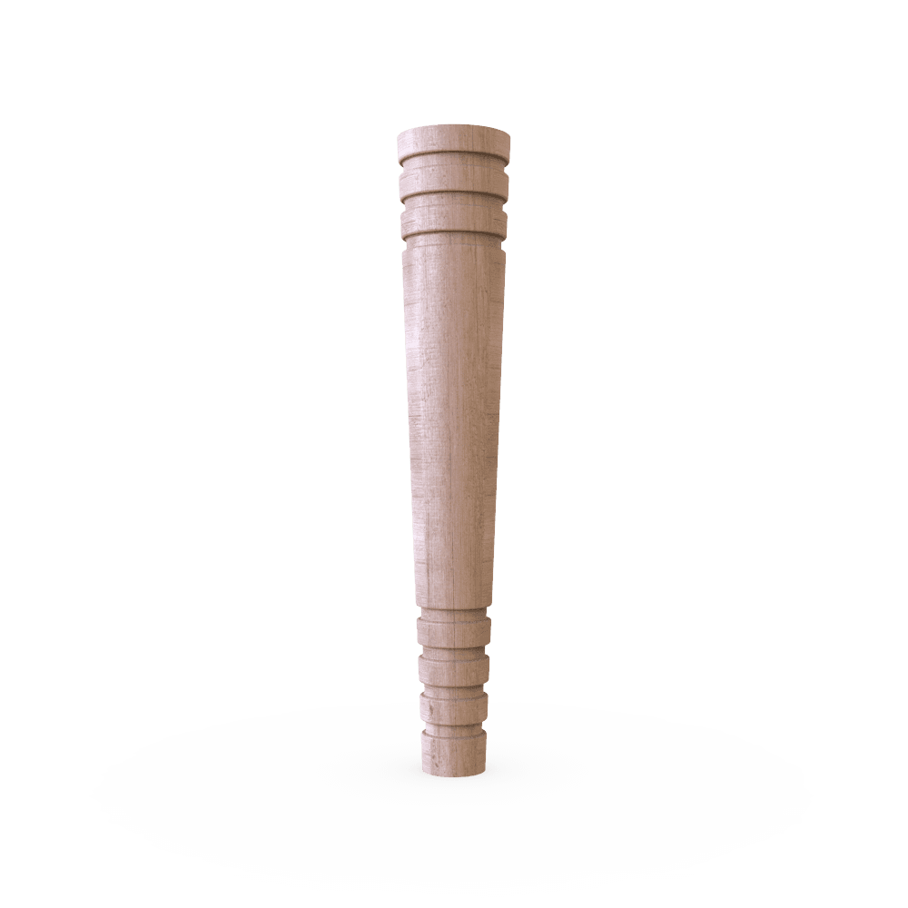 Round tapered wooden leg with three lines at the top and bottom, showcasing a modern and minimalist design.
