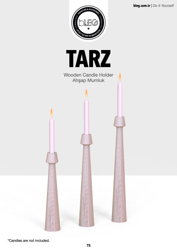 A 3-piece wooden candle holder set by BLEG, featuring elegant lathe craftsmanship and varying heights, perfect for sophisticated home décor.