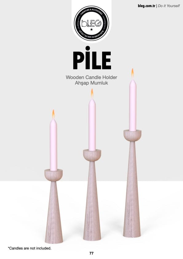 A 3-piece wooden candle holder set by BLEG, featuring torch-inspired lathe craftsmanship and varying heights for elegant home décor.